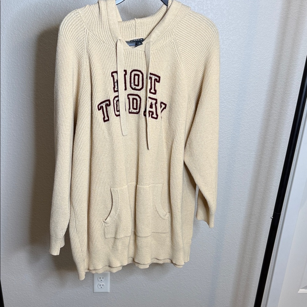 Torrid Cream Hooded Sweater with 'Not Today' Print Sz 4 bejeweled top shirt